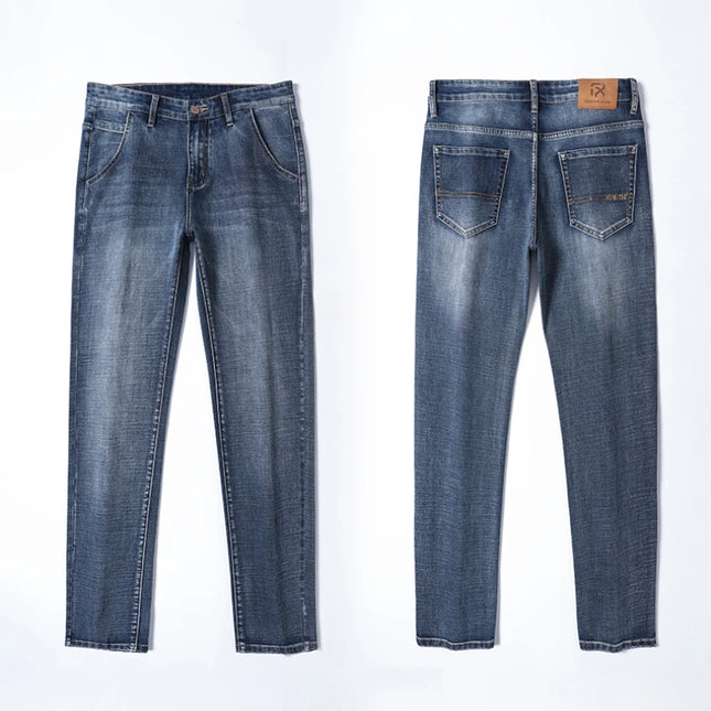 New Spring Summer Plus Size 40 42 44 Men Straight Loose Jeans Business Fashion Denim Stretch Pants Male Brand Trousers