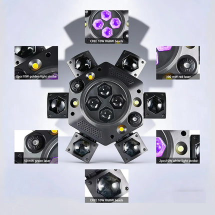 150W Six Arms Moving Head Light Beam Laser Strobe Effect DMX Sound Control DJ Disco Party Wedding KTV Bar Club Stage Light