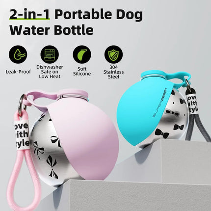 285ML Portable Leak Proof Pet Drinking Pot Outdoor Water Feeding Tool for Walking Pet 304 Stainless Steel Foldable Silicone Sink
