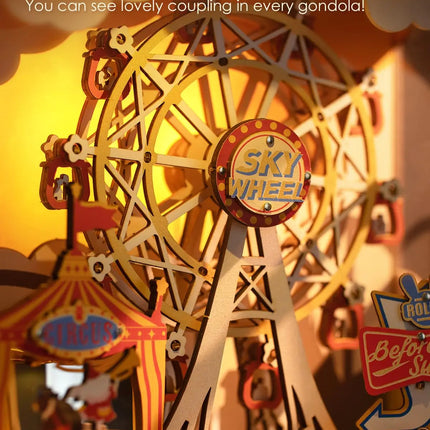 Robotime Rolife Sunset Carnival Music Boxes with Lights Ferris Wheel Home Decoration Luxu Design 3D Wooden Puzzle Toys for Child