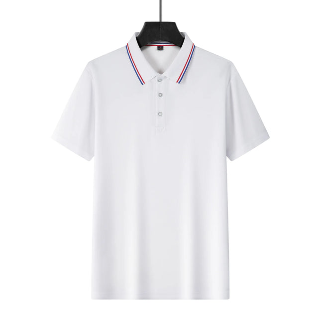 Men's Blue Polo Shirt Short Sleeve Contrast Collar Button Placket Business Casual 2026