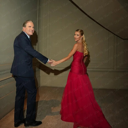 Ranmo 2025 Red Shiny Evening Dresses Sweatheart Mermaid Pleat Formal Occasion Dresses Elegant Maxi Prom Party Gowns Customized