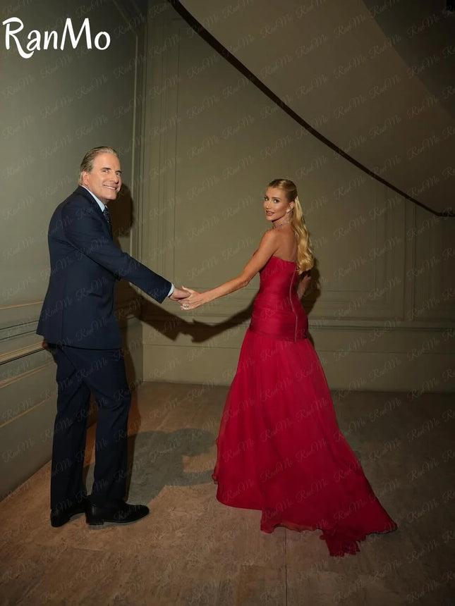 Ranmo 2025 Red Shiny Evening Dresses Sweetheart Mermaid Pleated Formal Occasion Dresses Elegant Maxi Prom Party Gowns Customized