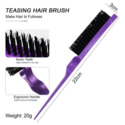 3pcs Hair Styling Comb Set Teasing Hair Brush Triple Teasing Comb Rat Tail Combs Edge Brush Hair Tail Tools Braid Tool Loop
