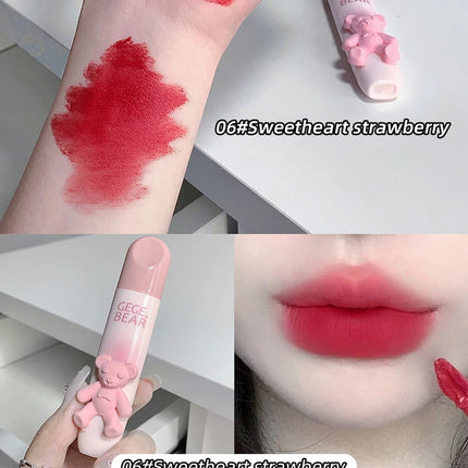 Cute Little Bear Lip Glaze Mist Face Matte Velvet Lipstick Holding Makeup Whitening Lip Cream Coloring Lip Color
