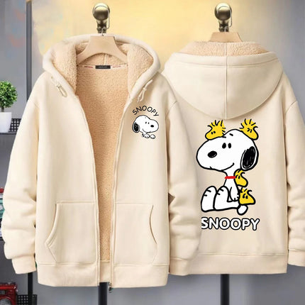 Snoopy New Zip Hoodie for Adult Kawaii Cartoon Sweatshirt Man Woman Clothing Fleece Coat Fashion White Winter Warm Clothes Gift