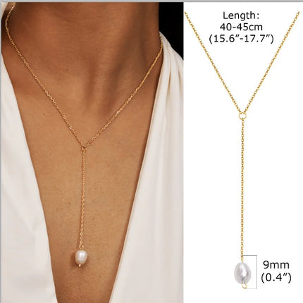 Gold Plated Stainless Steel Lariat Necklace, Dainty Long Layered Necklace for Women Girls, Y-Shaped Drop Pendant
