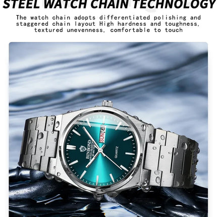 BINBOND 102 Couple Quartz Watch Men's Original Watch Waterproof Night Light Date Week Stainless Steel Men's and Women's Watch