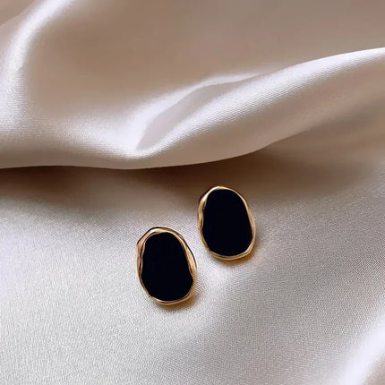 New Street Style Black Square Stud Earrings for Women Minimalist Korean Fashion Geometric Enamel Big Earring Jewelry Girl Gift
