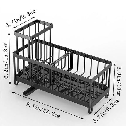 LMETJMA Sponge Holder Carbon Steel Sink Caddy Sponge Holder With Self Drain Tray Kitchen Sink Caddy Organizer with Divider