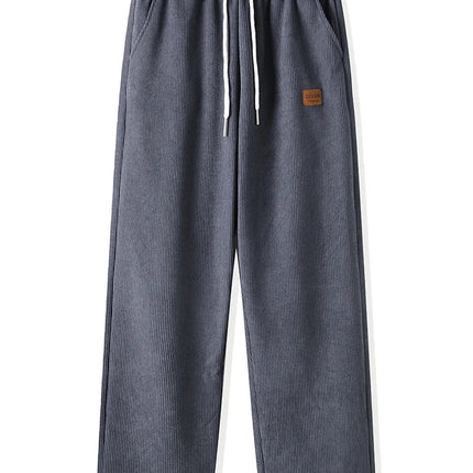 Winter Thick Warm Corduroy Sweatpants Men Fleece Liner Drawstring Straight Loose Track Pants Male Casual Fleece Thermal Trousers