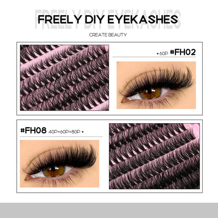 GROINNEYA Lash Clusters DIY Fluffy Lashes Mixed Tray Individual Lashes Natural Volume Cluster Eyelashes Extension Makeup