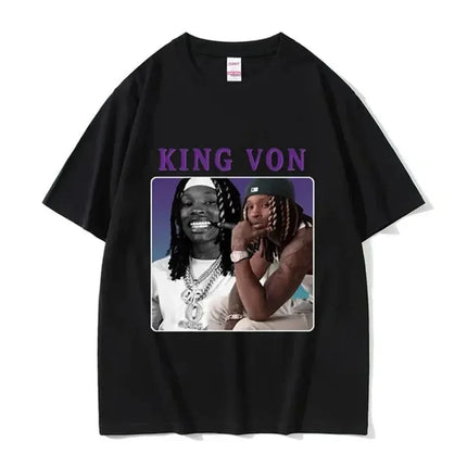 Rapper K-King Von Graphic Print T-Shirts Men Women Streetwear Hip Hop Fashion Cotton Oversized Tops Harajuku Y2K Summer New Tees