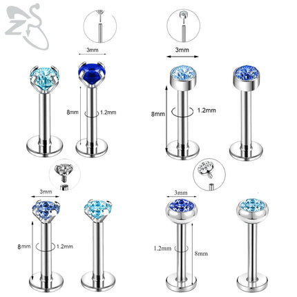 ZS 6-13PCS/LOT 16G Stainless Steel Lip Labret Piercing Set Crystal Monroe Lip Stud Ear Tragus Helix Cartilage Piercing 6/8/10mm