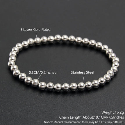MHS.SUN Trend Stretch Stainless Steel Bracelets Gold Sliver Color 2MM 5MM 8MM Stacked Ball Beaded Bracelet For Women Men Jewelry