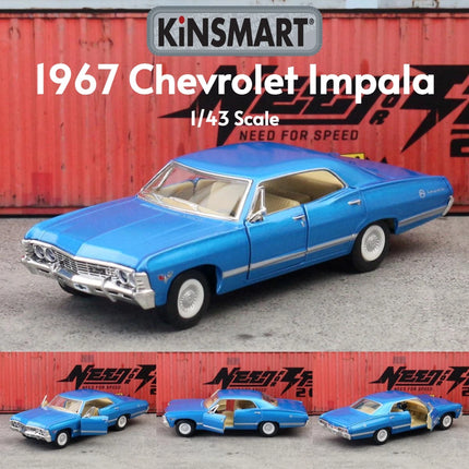 KiNSMART Toy Car Model 1/43 Chevrolet Impala 1967 Classical Diecast Miniature Pull Back Vehicle Collection Gift For Kid Boy