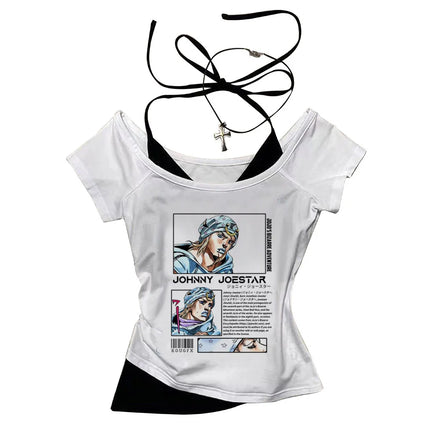 Jojo Bizarre Adventure crop top Aesthetic babydoll Streetwear shoujo girl style Fairy vintage cropped harajuku women's t-shirt