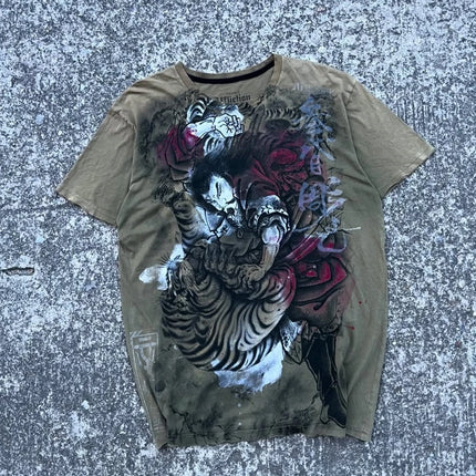 Affliction Wu Song Fights the Tiger T-shirt Men China Style Retro Gothic Short Sleeves Y2K Street Tops