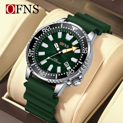 OFNS High Quality Fashion Men's Quartz Watch Calendar Luminous Display 50M Waterproof Luxury Watches Rubber Strap Men's Watch
