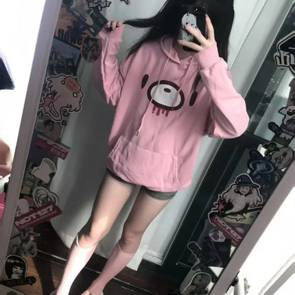 Autumn Lazy Women Casaul Gothic Sweatshirt Y2k Aesthetic Japanese Cartoon Print High Street Hoodied Harajuku Punk Clothes
