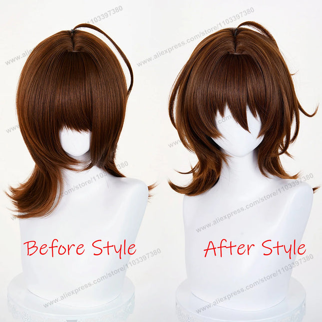 Agnes Tachyon Cosplay Wig 43cm Short Mixed Brown Women Wigs Anime Cosplay Wig Halloween Heat Resistant Synthetic Hair