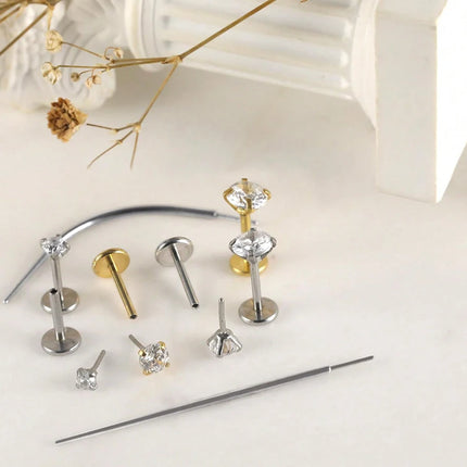 3PCS Threadless Push In Nose Studs Stainless Steel Labret Piercing Jewelry For Tragus Monroe Lip Helix Cartilage Earrings Studs