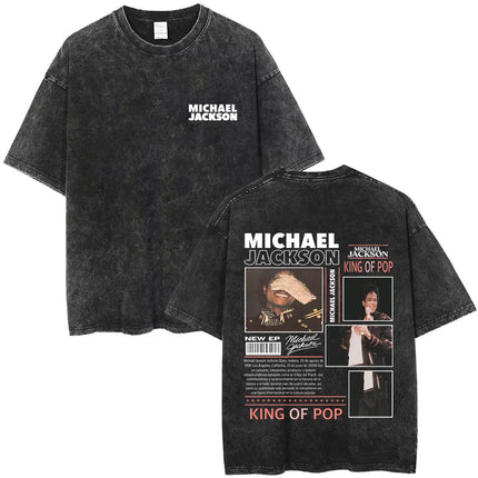 Vintage Washed Michael Jackson King of Pop T-shirt Men Women Retro Gothic Rock T-shirts Men's Punk Oversized T Shirts Streetwear