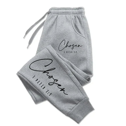 Chosen Letter Printed Sweatpant Woman Man Casual Long Pocket Outdoors Sweat Pants Comfortable Warm Fleece Jogger Couple Clothing