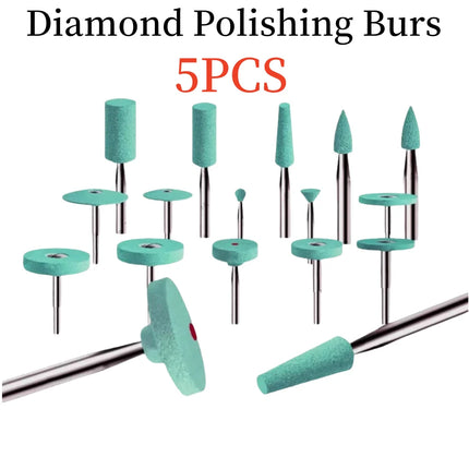 5PCSDental Diamond Poloshing for Zirconia Medium Deatal Lab Grinding Ceramics Crowns Polisher Stone Burs