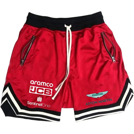 New Aston Martin men's slim-fit shorts - single-color design, comfortable and breathable, with high-quality elastic waist. Fast