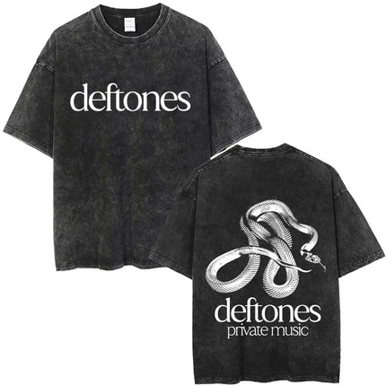 New Arrival Mens Clothes Tee Shirt Homme Washed Vintage Rock Band Deftones Private Music Graphic  Men Clothing New in Top & Tees
