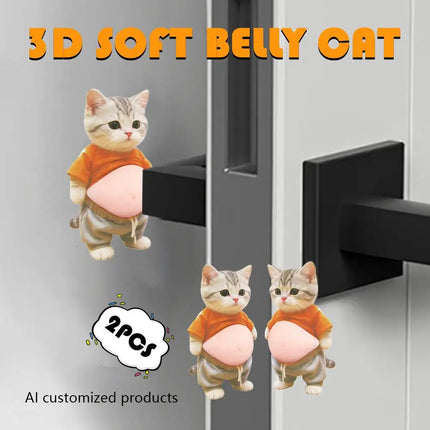 2-10Pcs 3D Shiba Inu Cat Belly Sticker - Cute Kitten wearing orange outfit with soft pink background, silicone self-adhesive