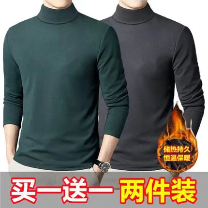Thickened Inner Fleece-Lined Men's Polo/Turtle Neck Warm Long Sleeve Base Layer Top Autumn Winter Fashion Outwear T-Shirts