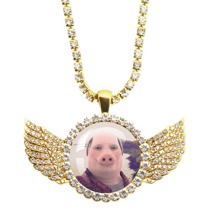 John Pork Is Calling Answer Call Phone Humor Funny Pig Graphic Glass Cabochon Angel Wings Pendant Necklace Jewelry Giftwholesale