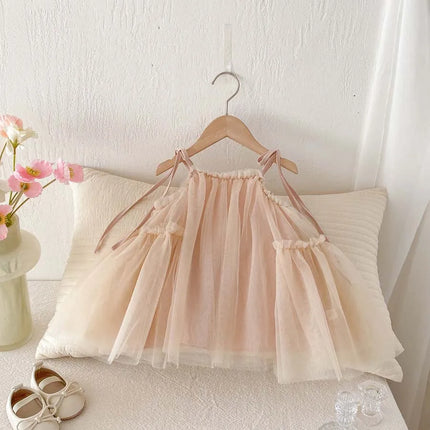 Girls ins strap dress, summer new Korean girls sweet princess dress mesh strap dress, suitable for going out