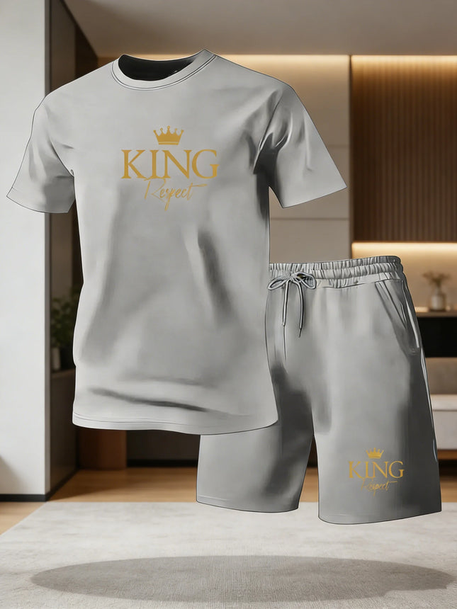 Men's Summer Casual Sportswear Round Neck Short Sleeved T-shirt Shorts 2-piece Set Men's Short Sleeved T-shirt and Shorts Set