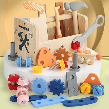 Kids Wooden Tool Bench Set with Repair Tools - Montessori Workbench, Construction & Educational Toy, Christmas Birthday Gifts