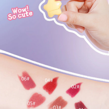 6pcs/set Long Lasting Star Mini Lipstick, Candy Color Matte Velvet Mist Portable Waterproof Lipstick Set