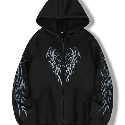 Autumn and Winter New Men's Fashionable and Trendy Casual Hoodie Zipper Jacket Y2K Printed Pattern Casual Retro Street Style Top