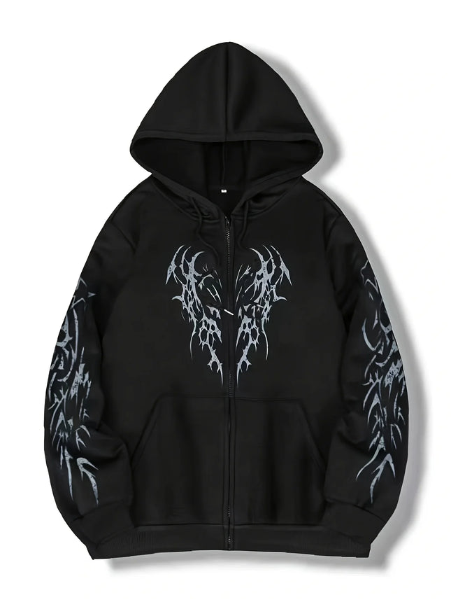 Autumn and Winter New Men's Fashionable and Trendy Casual Hoodie Zipper Jacket Y2K Printed Pattern Casual Retro Street Style Top