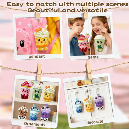 DIY Sewing Toys for Kids, Make Milk Tea Ocean Animal Plushie Craft Set Handmade Fabric with Holes and Threads Gifts