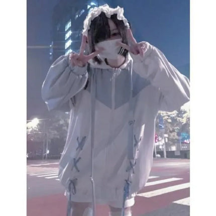 Zip Up Hoodies Spring Autumn Kawaii Zip-up Thin Coat Y2k Hooded Shirt Blue Women's Sweatshirts Zip Up Fall Clothes 2024 Women