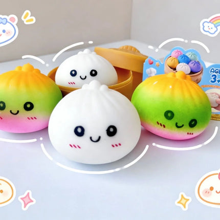 Squishes Stress Balls Fidget Sensory Toys Simulation Food Squishies Bun with Steamer Squeeze Dough Ball Gifts