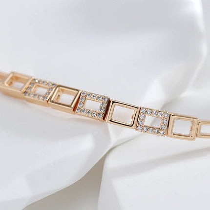 Kinel Fashion 585 Rose Gold Square Link Bracelet For Women Luxury Natural Zircon Fine Daily Bracelets Ethnic Wedding Jewelry