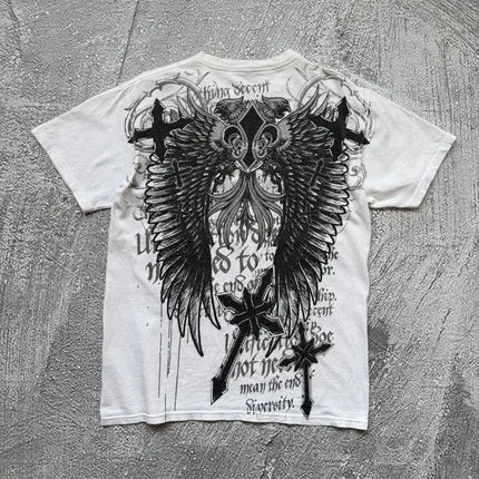 Classic Y2K Gothic Style T-shirt Print Oversized T Shirt High Street Shirts Gothic Round Neck Cotton Tops New Mens Women T Shirt