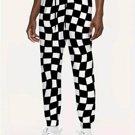 2025 Checkered Pattern Pants Street Pants Men's Side Pockets Elastic Drawstring Sweatpants Joggers Pants for Men Casual Trousers