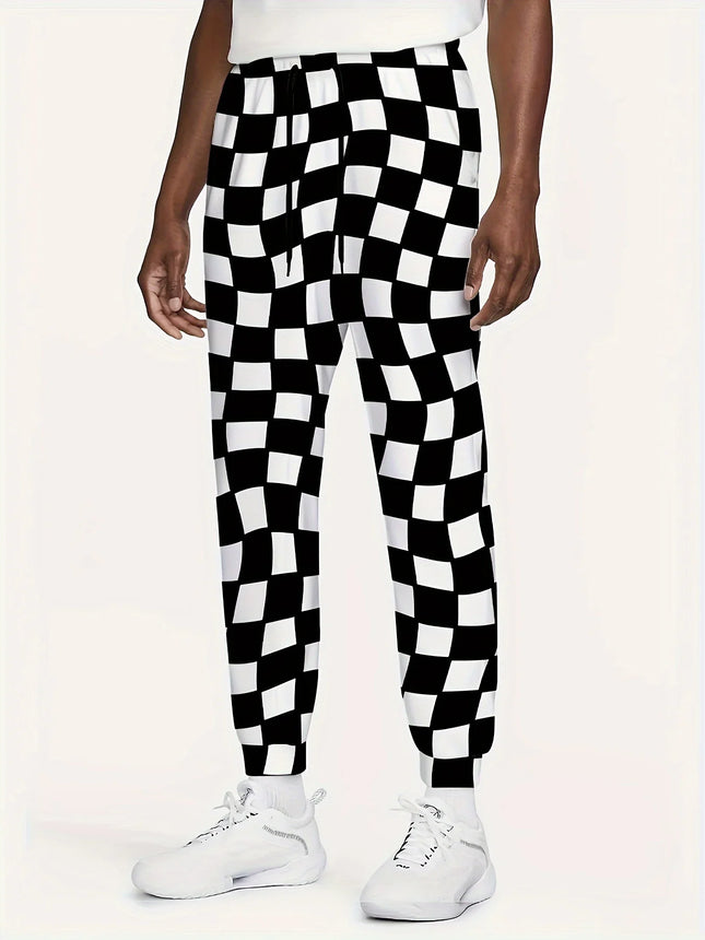 2025 Checkered Pattern Pants Street Pants Men's Side Pockets Elastic Drawstring Sweatpants Joggers Pants for Men Casual Trousers