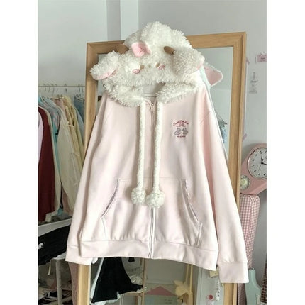 Japanese Kawaii Sweatshirt Long Seleeve Casual Women Subculture Hoodies Rivet Print Coat Cute Sweet Style Chic Women Clothing