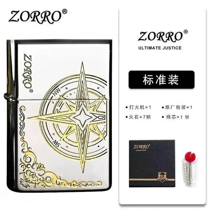 ZORRO Kerosen Windproof Lighter High Beauty Men's Creative Gift White Nickel Love Compass