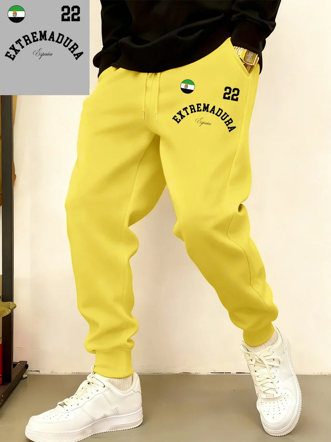 Extremadura España Flag Printed Sweatpants Mens Casual Loose Trousers Winter Fleece Warm Jogger Pants Basics Pocket Male Clothes